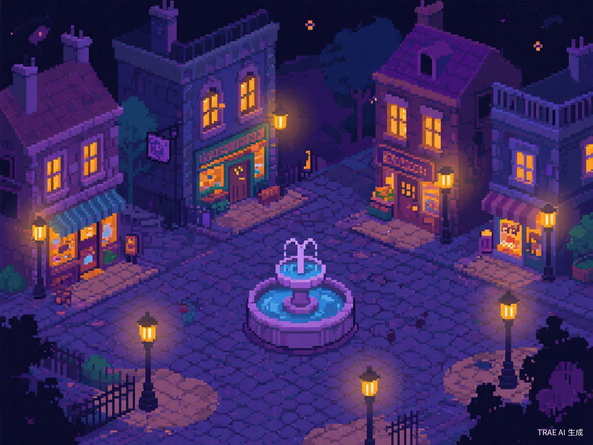 Ossex - Gothic town square with Victorian buildings, cobblestone streets, and a central fountain