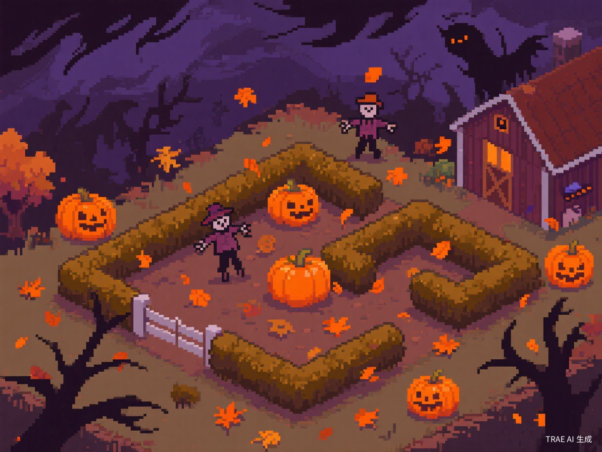 Septemburg - Spooky autumn farm with pumpkins, scarecrows, hedge maze, and Halloween atmosphere